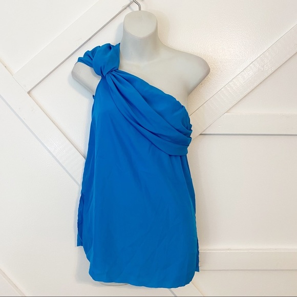 Baja East Tops - Baja East One Shoulder Draped Bow Blouse Blue 00
